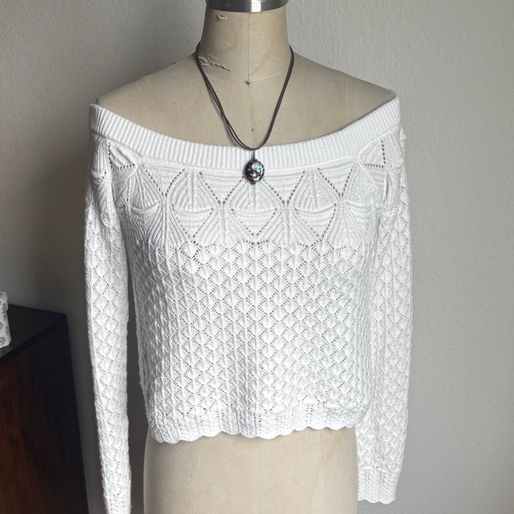 Hollister White Off-Shoulder Knit Sweater